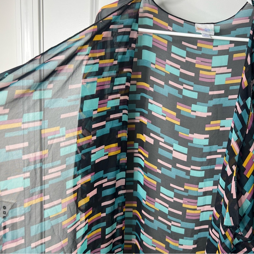 LuLaRoe Multicolor Geometric Kimono Size Large Women’s NWT Tassels - Picture 5 of 9